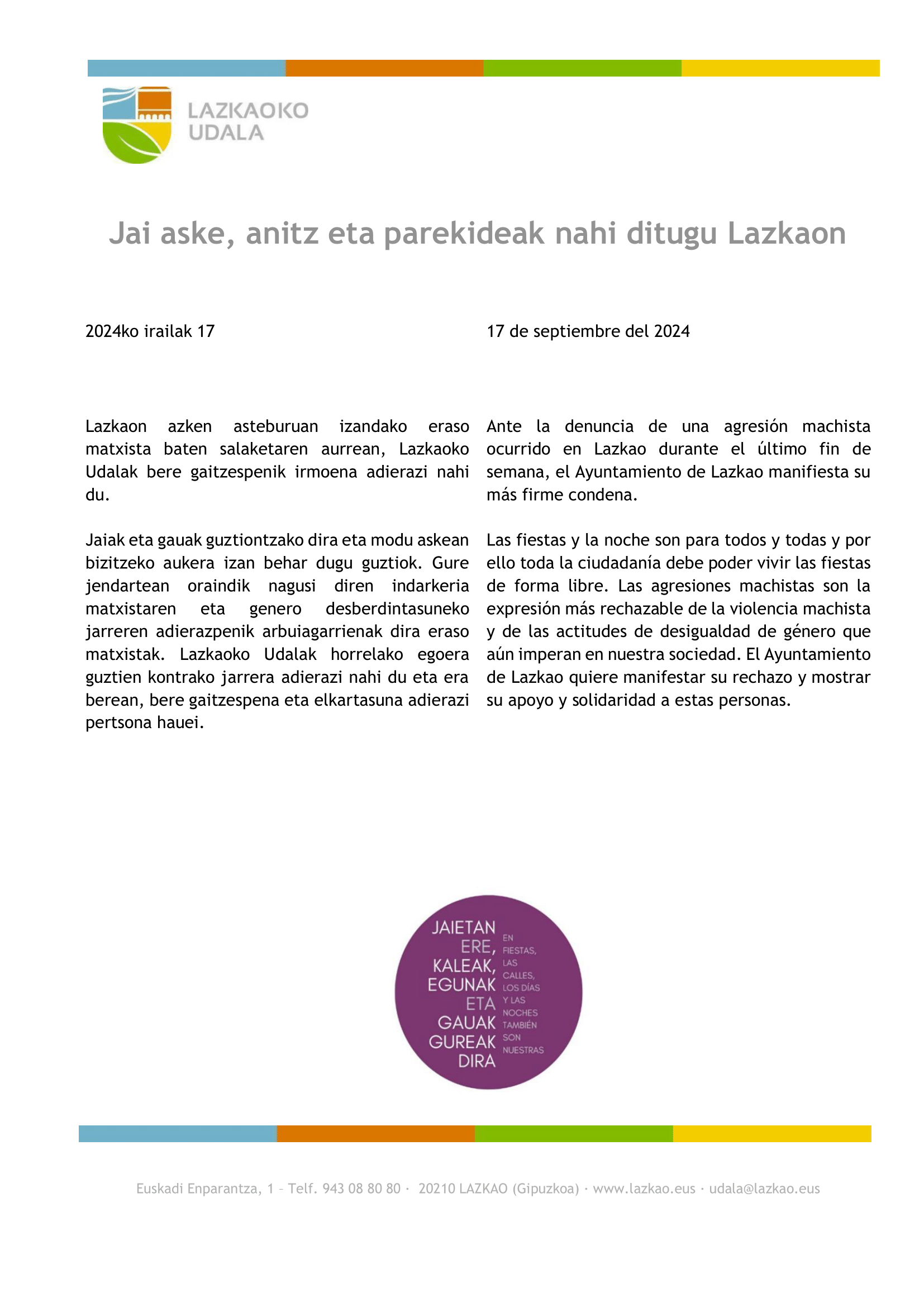 2024 09 17 Lazkaoko erasoari gaitzespena 1