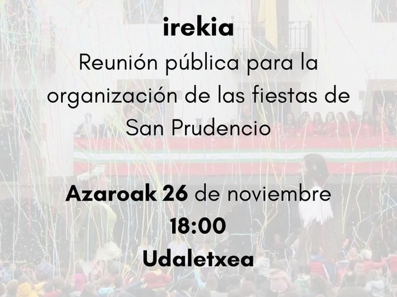 Reunión pública para organizar las fiestas de San Prudencio 2026 el próximo miércoles, 26 de  noviembre
