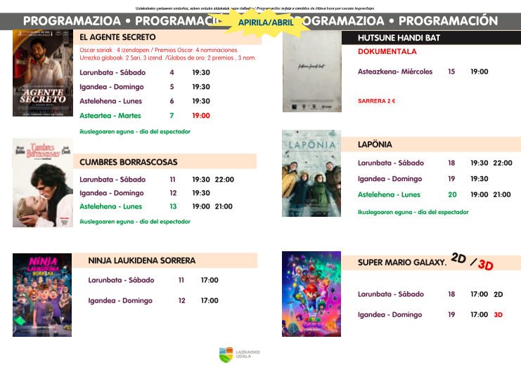 zinema programazioa apirila