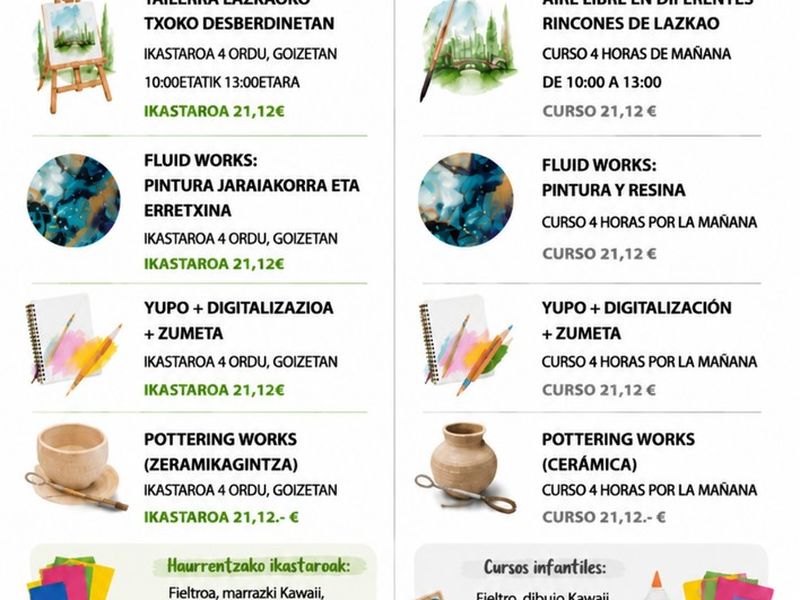 Ireki da Lazkaoko udako esku lan tailerretan parte hartzeko izen-emate epea Ireki da Lazkaoko udako esku lan tailerretan parte hartzeko izen-emate epea
