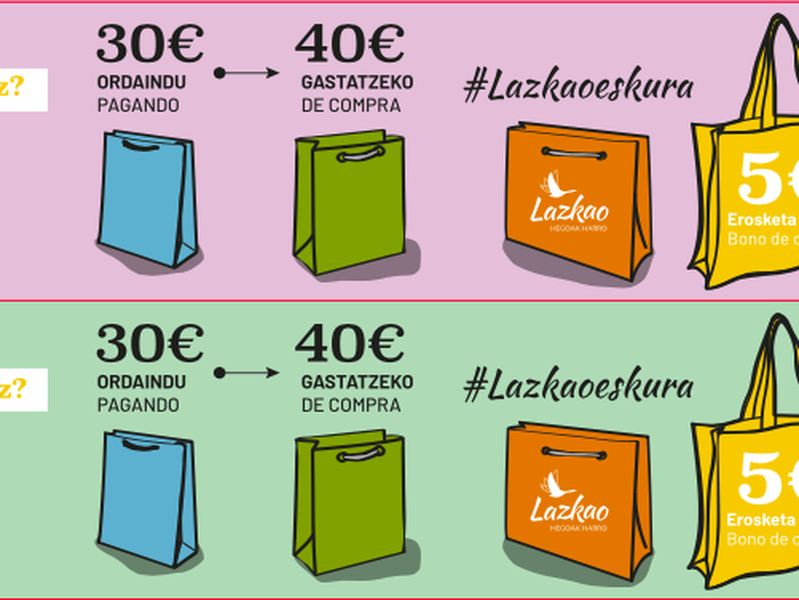 Lazkaok «Nik Lazkaon, zuk zergatik ez?» kanpainako 2.000 bonu jarriko ditu salgai gaur, urriaren 22an, herriko plazan Lazkaok «Nik Lazkaon, zuk zergatik ez?» kanpainako 2.000 bonu jarriko ditu salgai gaur, urriaren 22an, herriko plazan
